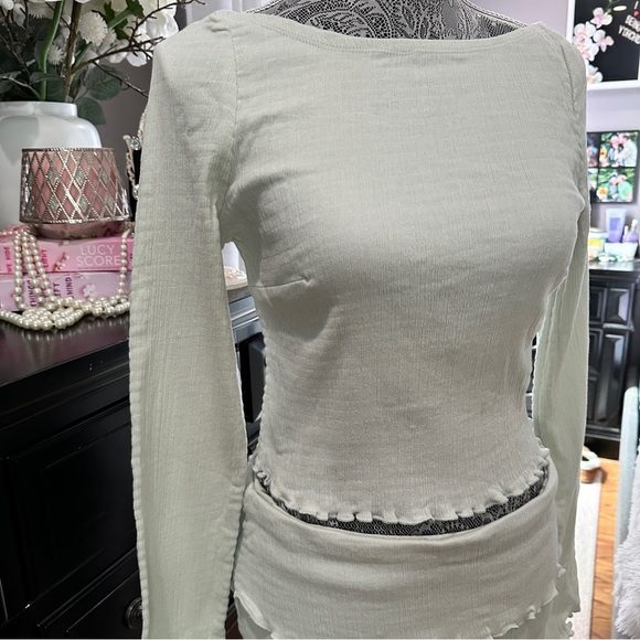 Free People Soleil Set Mineral Sea Two-Piece Long Sleeve & Mini Skirt Size L - Picture 4 of 16